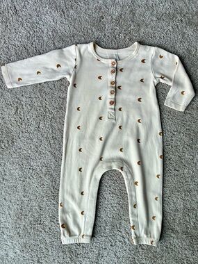 Quincy Mae Cream Footed One-Piece with Brown Crescent Print
